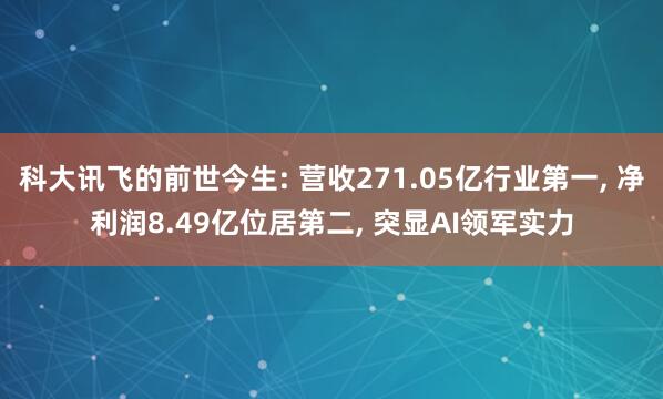 科大讯飞的前世今生: 营收271.05亿行业第一， 净利润8.49亿位居第二， 突显AI领军实力